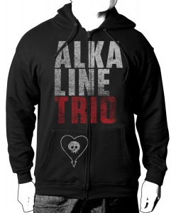Alkaline Trio- Stacked Logo on a black zip up hooded sweatshirt