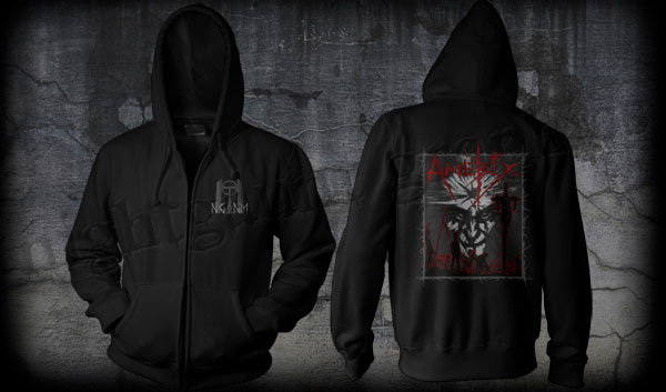 Amebix- Monument on front, Face With Crucifixions on back on a black zip up hooded sweatshirt