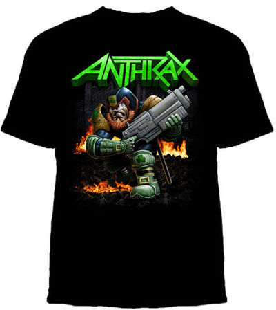 Anthrax- Dredd Leprechaun on a black shirt