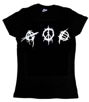 Anarchy Peace Equality on a black girls fitted shirt