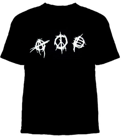 Anarchy Peace Equality on a black shirt