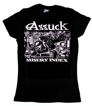 Assuck- Misery Index on a black girls fitted shirt