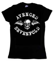 Avenged Sevenfold- Deathbat on a black girls fitted shirt