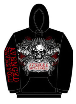 Avenged Sevenfold- Ornate Skull on front, Logo on sleeve on a black zip up hooded sweatshirt