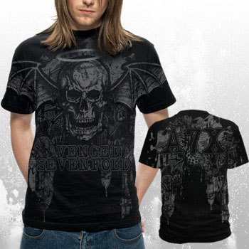 Avenged Sevenfold- Oversize Deathbat With Halo on front, A7X on back on a black shirt