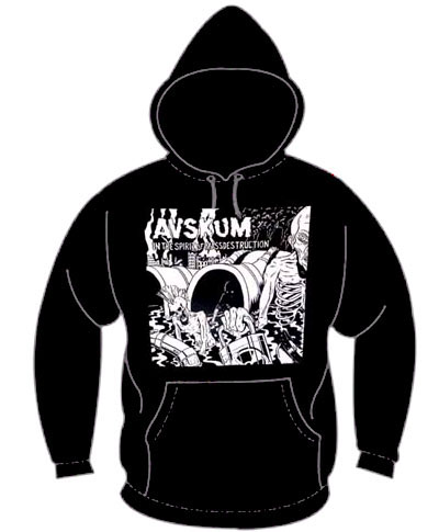 Avskum- In The Spirit Of Mass Destruction on a black hooded sweatshirt