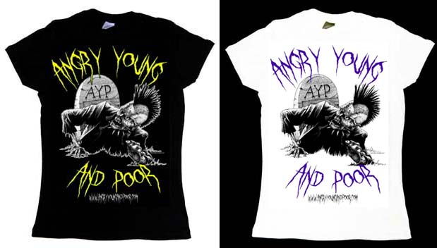 Angry Young And Poor- Zombie With Mouse on a fitted girls shirt