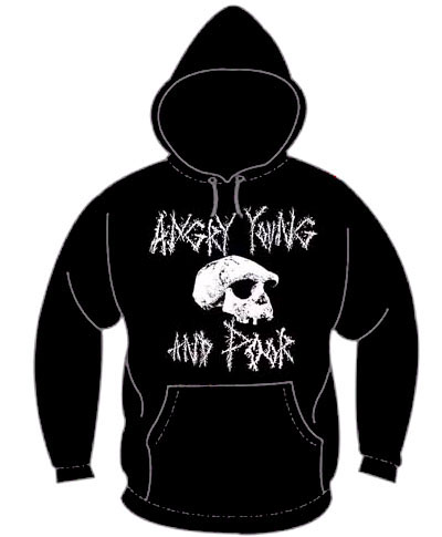 Angry Young And Poor- Skull on a black hooded sweatshirt