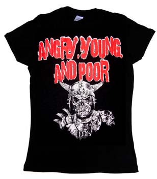 Angry Young And Poor- Viking Skull on a black girls fitted shirt