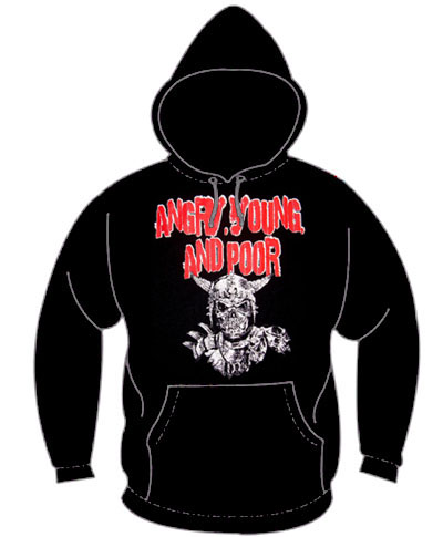 Angry Young And Poor- Viking Skull on a black hooded sweatshirt