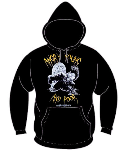 Angry Young And Poor- Zombie With Mouse on a black hooded sweatshirt