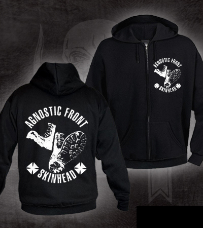 Agnostic Front- Skinhead on front & back on a black zip up hooded sweatshirt