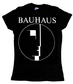 Bauhaus- Face Logo on a black girls fitted shirt