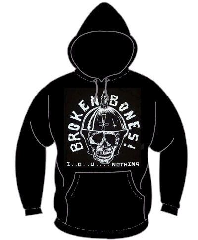 Broken Bones- I.O.U. Nothing on a black hooded sweatshirt