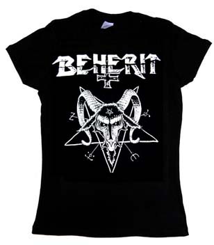 Beherit- Goat Skull on a black girls fitted shirt