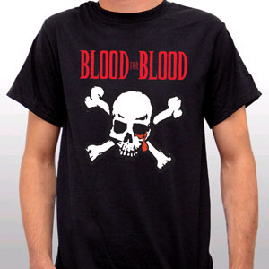 Blood For Blood- Skull And Crossbones Logo on a black girls fitted shirt