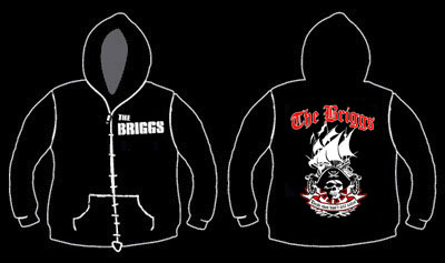 Briggs- Logo on front, Dead Men Don't Tell Tales on back on a black zip up hooded sweatshirt (Sale price!)