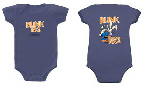 Blink 182- Logo on front, Rabbit on back on a blue onesie (S: 3-6m, M: 6-12m, L: 12-18m, XL: 18-24m)