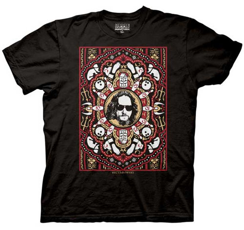 Big Lebowski- The Dude Rug Pattern on a black shirt