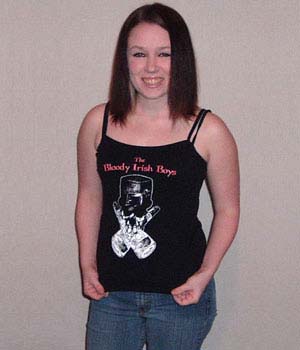 Bloody Irish Boys- Skull And Bottles on a black girls fitted spaghetti strap shirt