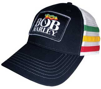 Bob Marley- Flag Logo on a Black & white trucker hat