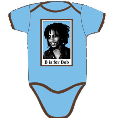 Bob Marley- B Is For Bob on a blue onesie (S-6m, M- 12m, L- 18m)