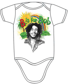 Bob Marley- B Is For Bob on a white onesie (S-6m, M- 12m, L- 18m)