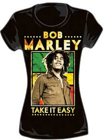 Bob Marley- Take It Easy on a black girls fitted shirt