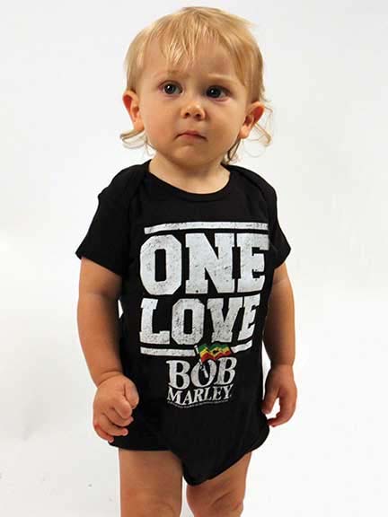 Bob Marley- One Love (Flag Logo) on a black onesie (S-6m, M- 12m, L- 18m)