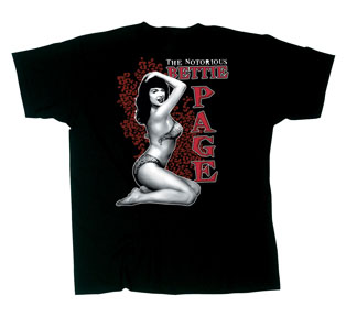 Bettie Page- The Notorious Bettie Page on a black shirt