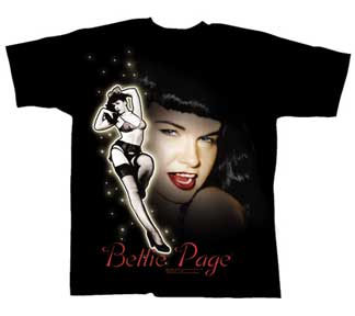 Bettie Page- Face & Pic on a black shirt