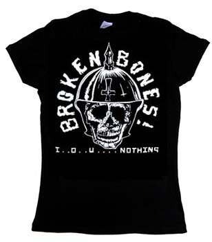 Broken Bones- I.O.U. Nothing on a black girls fitted shirt