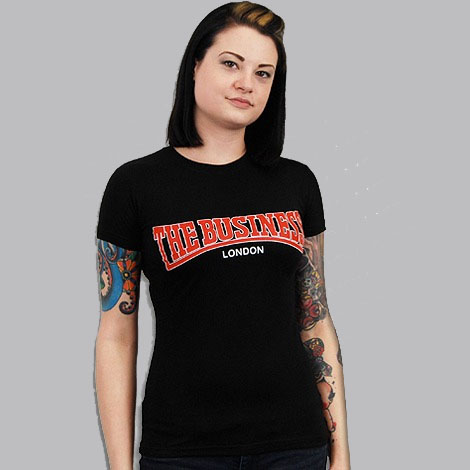 Business- London on a black girls fitted shirt