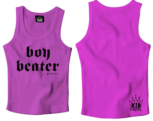 Boy Beater on a hot pink kids tank top by Cartel Ink