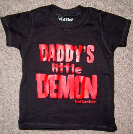 Daddy's Little Demon on a black kids shirt by Cartel Ink