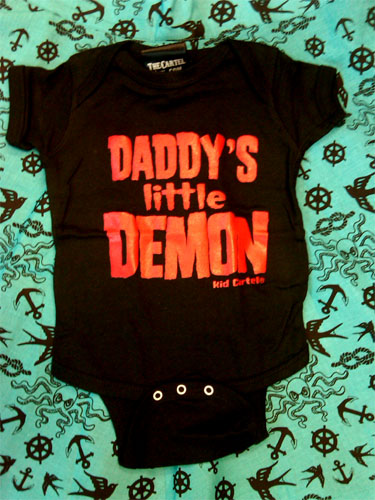 Daddy's Little Demon on a black onesie by Cartel Ink (S:6m, M:12m, L:18m, XL:24m)