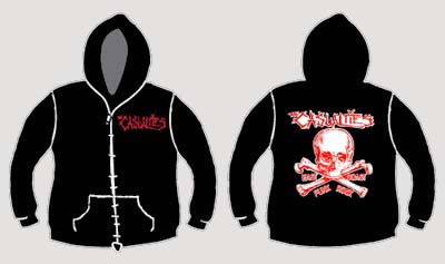 Casualties- Logo on front, East Coast Punk Rock on back on a black zip up hooded sweatshirt