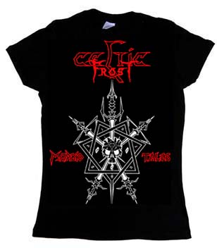 Celtic Frost- Morbid Tales on a black girls fitted shirt