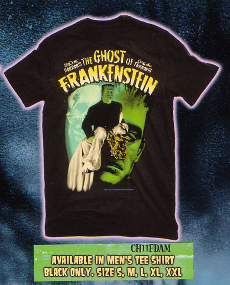 Frankenstein- Ghost Of Frankenstein on a black shirt (Glows In The Dark!)