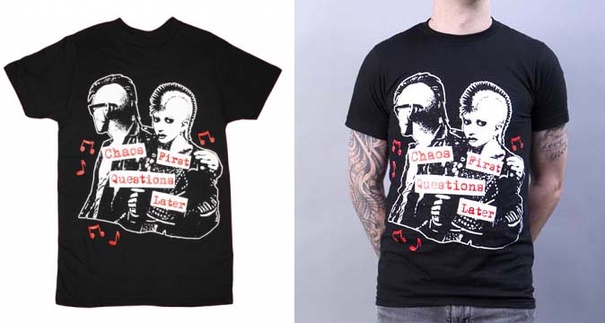Chaos First Questions Later on a black slim fit shirt