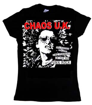 Chaos UK- 100% Two Finger In The Air Punk Rock on a black girls fitted shirt