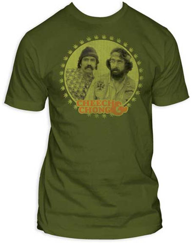 Cheech & Chong- Circle Pic on an army green slim fit shirt