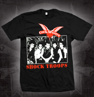 Cock Sparrer- Shock Troops on a black shirt  