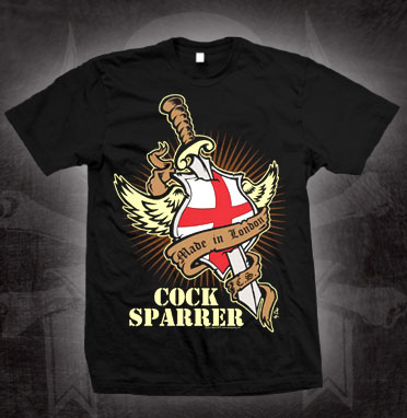 Cock Sparrer- Made In London on a black shirt