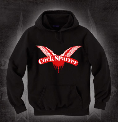 Cock Sparrer- Wings Logo on a black hooded sweatshirt