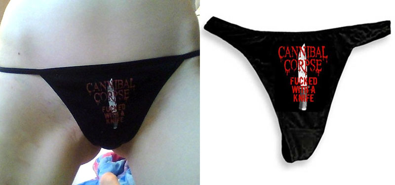Cannibal Corpse- Fucked With A Knife on a black thong