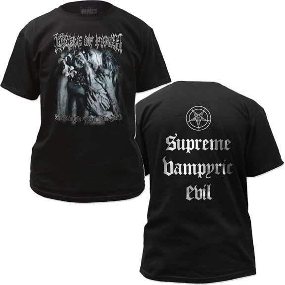 Cradle Of Filth- The Principle Of Evil on front, Supreme Vampyric Evil on back on a black shirt