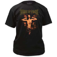 Cradle Of Filth- Yellow Logo & Naked Girl on front, Martyred For A Mortal Sin on back on a black shirt