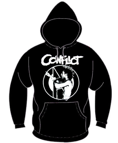 Conflict- Singer & Symbol on a black hooded sweatshirt