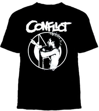 Conflict- Singer & Symbol on a black shirt